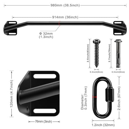 SELEWARE Heavy Duty Welded Pull Up Bar Wall/Joist/Ceiling Mount Chin Up Bar | Multifunctional Pull-up Bars w/Resistance Band Hooks for Home Gym Strength Training, Sturdy Steel Construction Support 500 lb - color: B: Black 36" Wall Mount Pull Up Bar