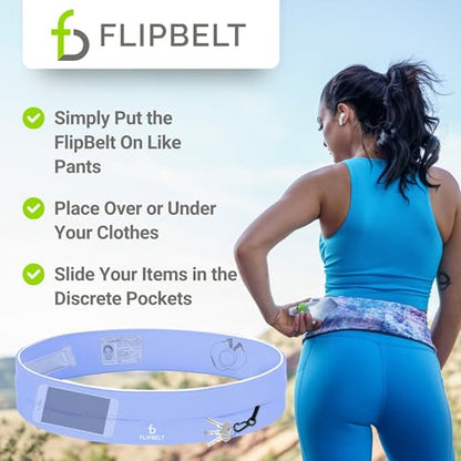 FlipBelt Classic Running Belt, Phone Holder for Running, Money Belt Pouch - color: Periwinkle, size: Small