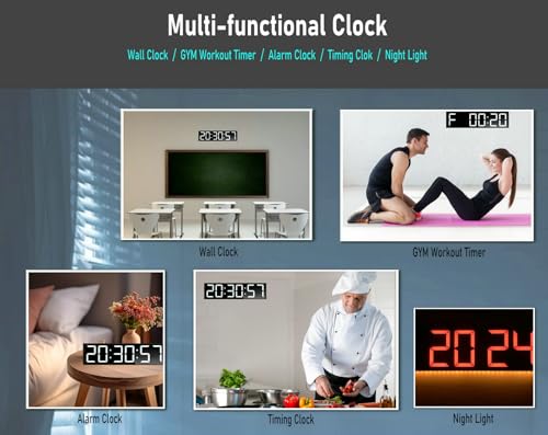26'' Extra Large Home Gym Timer Clock, Programable Workout Interval Timer, Digital Wall Clock, with 7-Color Night Light, 8 Alarm Clocks, Calendar/Temperature, Countdown & Stopwatch (White)