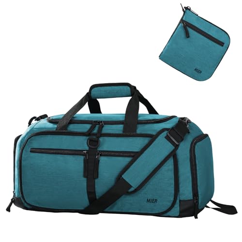 MIER Foldable Duffle Bag with Shoe Compartment 50L Travel Duffel Bags for Men Women Packable Overnight Bag for Camping Gym Weekender, Teal - color: Teal, size: 50L