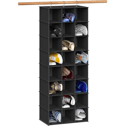Simple Houseware 24 Section Shelves Hanging Shoes Organizer, Black | 3 Metal Hooks, 8 Tier, Holds Up to 24 lbs - color: Black