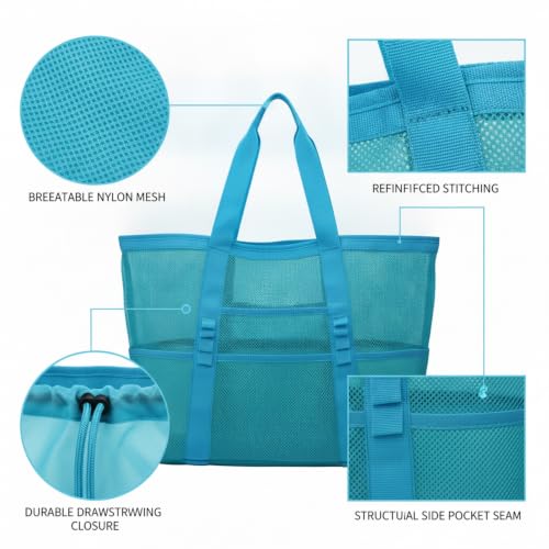 Mesh Drawstring Gym Bag, Breathable Nylon Storage for Wet Gear and Sports Equipment, 17 x 15 Inch (1 PC) - color: Blue