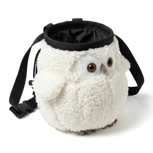 Owl Rock Climbing Chalk Bag, Fun Plush Animal Chalk Pouch with Drawstring, Adjustable Waist Belt for Indoor Outdoor Bouldering Sport Climbing - color: White