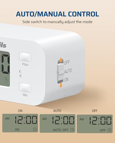 DEWENWILS 24 Hour Programmable Digital Timer Outlet with 1 Outlet, White | 125V/15A/1000W, 1/2 HP, 3 Prong Light Timer for Indoor Lamp, Fan, Aquarium, Christmas Decorations, Reptile Tanks - style: White-1PK