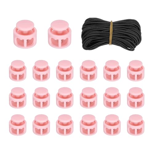 uxcell 20 Pcs Double Hole Cord Locks with 32.8 ft Elastic Cord, 14mm Nylon Spring Toggle Stopper Clip for Backpack Shoelaces Drawstring Paracord Pants, Light Pink - color: Light Pink, size: 14mm