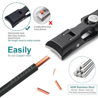 Nail Clippers with Wide Jaw, Safety Lock & Clippings Catcher, Great for Men Seniors Thick Toenails & Fingernail, No Splash Heavy Duty Stainless Steel Sharp Nail Cutter for Women, Black - color: Black