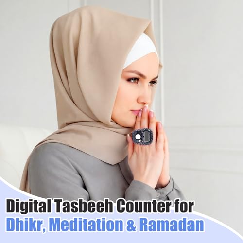 Simgoing Electronic Finger Clicker Counter, Rhinestones Tally Tasbeeh Counter Gifts for Prayer Islamic Golf Counting Goods Lap Knitting Bling Accessories - color: Black