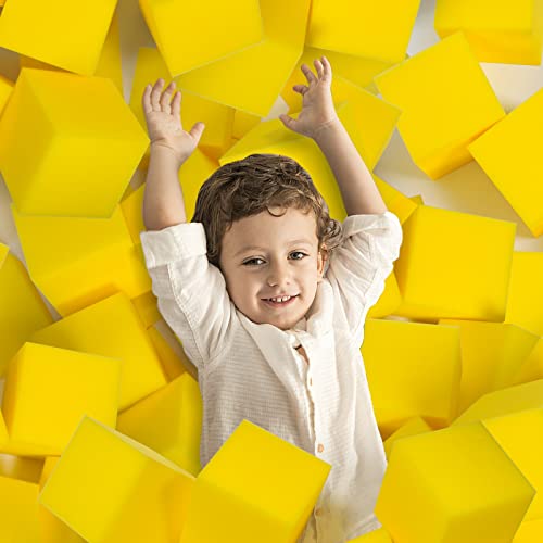 Foam Pit Cubes, 24 PCS 5 Inches Gymnastics Foam Blocks Trampoline Blocks, Multi-Sport Protective Padding for Freerunning, Trampoline, Parkour, Skate Parks & BMX -Yellow - color: Yellow, size: 24-PACK