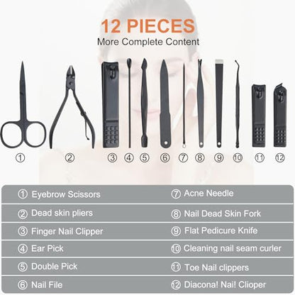 Nail Kit, Manicure Kit, Nail Care Kit for Men, Manicure Pedicure Set, Nail Clippers Toenail Clippers Kit, Professional Manicure Kit Pedicure Kit, Leather Color Travel Case, Set of 12. - color: Leather Color