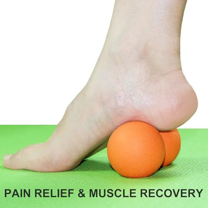 Hard Peanut Massage Ball, Double Lacrosse Massage Ball. Deep Tissue Massager Mobility Roller for Physical Therapy Myofascial Release Trigger Point Muscle Relax Pain Relief Acupressure (Orange) | Mobility Massager Tool for Deep Tissue Physical Therapy Myof