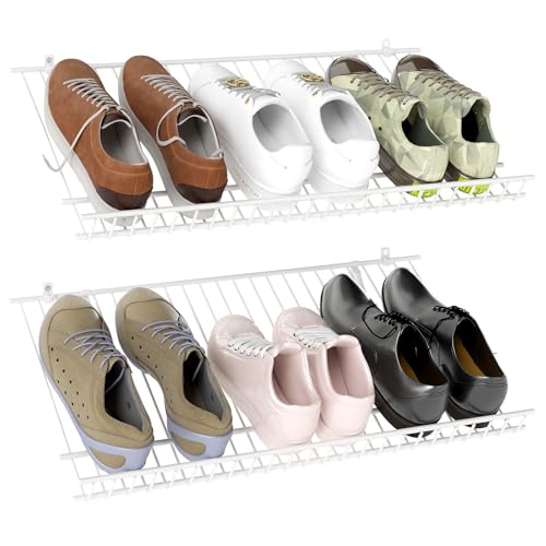 Tangkula 2 Pack Wall Mounted Shoe Rack, Sloping Shoe Organizer with Heightened Edge & Strong Brackets, Hanging Shoe Shelves for Entrance, Hallway, Bedroom, Space Saving