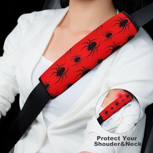 2 Piece Soft Padded Seat Belt Shoulder Pad for Adult Use, All Vehicles, Christmas Spiderweb Red Black Spider Web Automotive Seat Belt Protector, Easy Install (No Tool) - color: Pattern 225