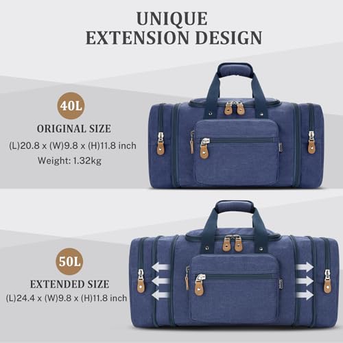 Gonex Canvas Duffle Bag for Travel 60L Expandable Duffel Weekend Overnight Bag men (Blue) - color: Blue, size: X-Large-60L (Without Shoe Compartment)