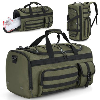 Gonex 45L Tactical Duffel Bag, 3-in-1 Gym & Travel Bag | Shoe compartment, Tactical gear loops, Water-repellent lining, 5 zip pockets, Weekend travel - color: Army Green, size: 45L