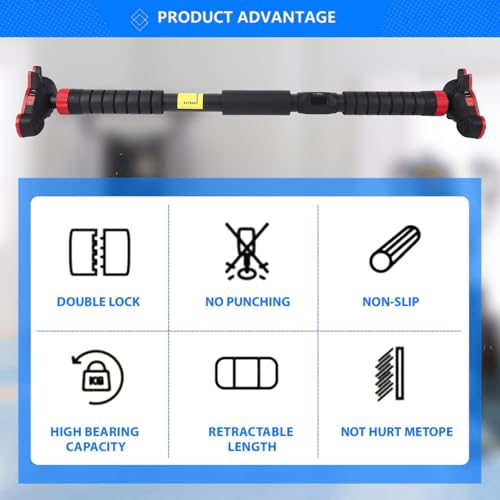 Pull Up Bar for Doorway,Adjustable Chin Up Bar for with Level Meter | 440 LBS Max Load,No Screws Needed - color: Red 3