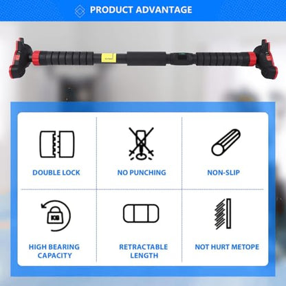 Pull Up Bar for Doorway,Adjustable Chin Up Bar for with Level Meter | 440 LBS Max Load,No Screws Needed - color: Red 3
