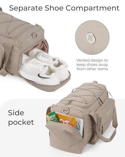 BAGSMART 4-IN-1 Gym Bag for Women Men, TSA Duffle Bag for Travel | With Shoe Compartment & Wet Pocket, 22L/30L/38L Tactical Backpack with 40oz Water Bottle Holder, Lightweight, Water-resistant - color: D-Beige