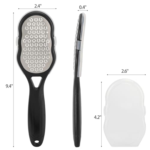 2 Pcs Foot Files with Skin Catcher, Stainless Steel Foot Rasp Callus Remover Pedicure Feet Grater Foot Scrubber Dead Skin Remover for Feet