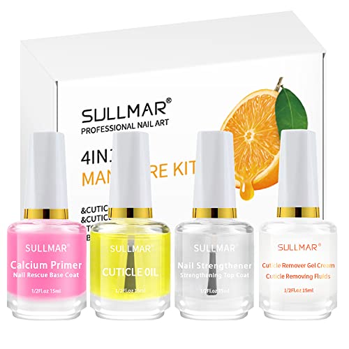 4in1 Nail Hardener Nail Strengthener Nail Rescue Calcium Primer for Thin Nails Growth Nail Repair Nail Care Kit with Cuticle Oil Cuticle Remover Gel Cream - color: 4in1
