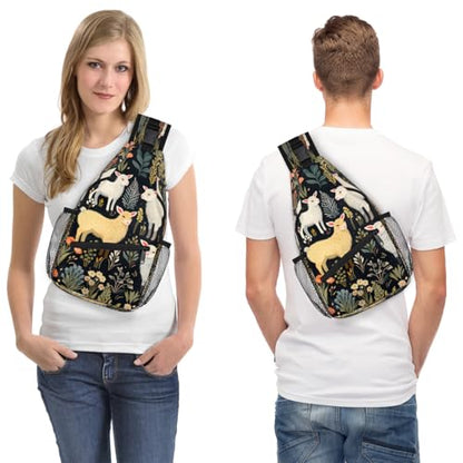 Sheep Flowers Sling Bags for Women Men, Waterproof Crossbody Sling Backpack Travel Outdoor Sports Chest Bag - color: Black