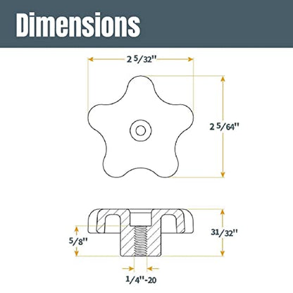 POWERTEC 71070V T Track Knob Kit w/ 5 Star Knob, 1/4-20 Threaded Bolts and Washers, 12 Piece Set, T Slot Bolts, T Track Accessories for Woodworking Jigs and Fixtures - size: 1/4"-20, style: 12 Pieces