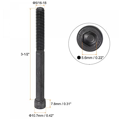 uxcell 5/16-18x3-1/2" Hex Socket Head Cap Screw Bolts 12.9 Grade Alloy Steel 5pcs - size: 3-1/2 Inch
