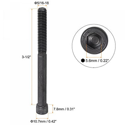 uxcell 5/16-18x3-1/2" Hex Socket Head Cap Screw Bolts 12.9 Grade Alloy Steel 5pcs - size: 3-1/2 Inch