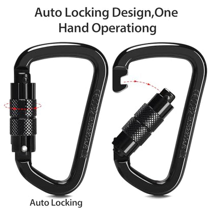 30KN Auto Locking Carabiner Clip Twist Lock Heavy Duty Carabiner for Climbing Rock Tree Rappelling Mountaineering Rescue Arborist Aerial Large Carabiners,D-Shaped,2PACK