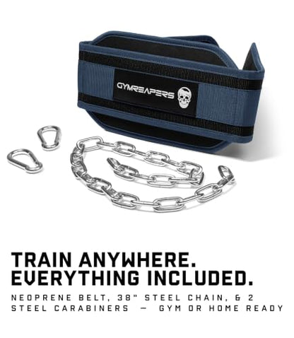 Gymreapers Dip Belt With Chain For Weightlifting, Pull Ups, Dips - Heavy Duty Steel Chain For Added Weight Training - color: Navy