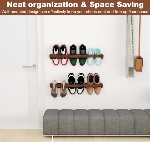 lesolar Wall Mounted Shoe Rack 30in, Hanging Shoe Organizer Rack 4 Pack | Solid Wood Shoe Storage Rack, Rustic Burnt, Wooden Shoe Shelf Rack, For Closet Door RV Entryway
