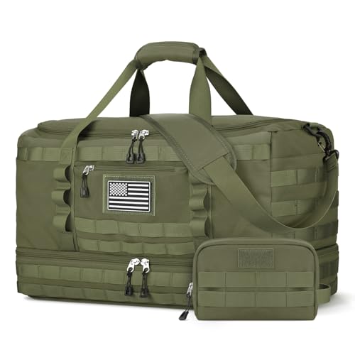 Gym Bag for Men Women, Carry on Luggage 22x14x9 Airline Approved Duffle Bag | Tactical Travel Bags with Toiletry Bag and Shoe Compartment, Weekender Overnight Duffel with Wet Pocket for Workout, Green - color: Green, size: Medium