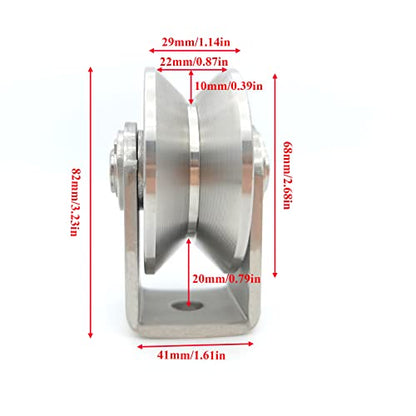 Stainless Steel V Groove Wheel Heavy Duty Pulley Smooth Rolling Door Wheels Sliding Gate Hardware High Weight Capacity Rollers Rolling Driveway Gate Bracket Rollers for Carts Furniture Machinery - size: 4pc 3inV