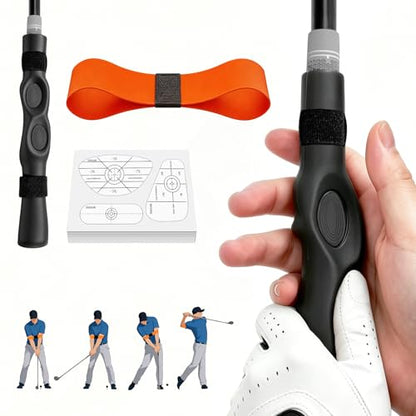 3-in-1 Golf Swing Trainer with Silicone Grip Trainer, Arm Band & Impact Tape, Golf Training Aid System for Beginners & Tempo Training for Advanced, Click Feedback, Arm Connection, Right-handed only.