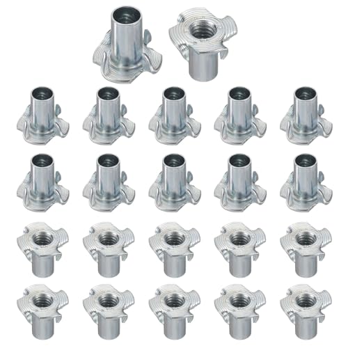HARFINGTON 5/16x9mm T-Nuts 4 Pronged Tee Nut 0.83" x 0.35" Half Thread Carbon Steel Inserts for Wood, Rock Climbing Holds, Cabinetry, Furniture 50pcs - size: 5/16" x 0.35" x 0.83" x 0.35"