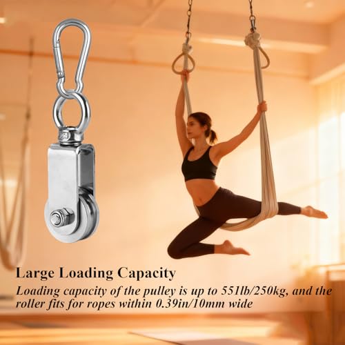 Cable Pulley Wheel Stainless Steel Snatch Rigging Blocks Heavy Duty Rope Pulley Swivel Pulley Block with Carabiner for Rigging Lifting Gym Equipment 4pcs 1.34in - size: 4 pcs