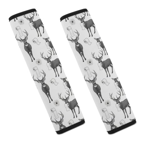Universal Fit Seat Belt Shoulder Pad for Kids, Car Seats Pushchair Strollers High Chair Pushchair, 1 Pair Funny Reindeer Deer Automotive Seat Belt Protector - color: Pattern 1089