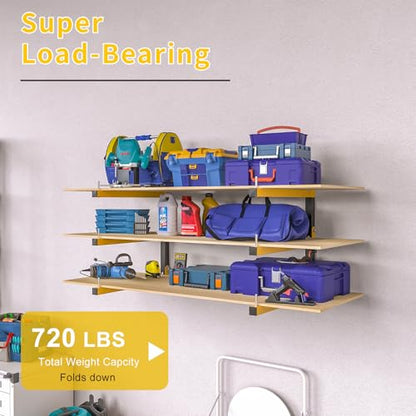 4 PACK Lumber Storage Rack Wall Mount Wood Organizer Storage Racks Heavy Duty Shelf Brackets with 6-Level System 720 LB Sturdy Folding Garage Wall Shelving, Snowboard Rack for Indoor and Outdoor - style: B– 4 Pack, 6-Tier