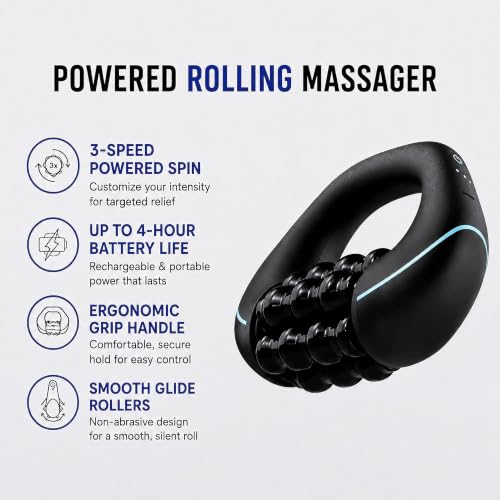 Electric Rolling Percussive Massager, Deep Tissue Muscle Roller | Portable Rechargeable Roller with 3 Speeds for Muscle Recovery & Soreness Relief on Neck, Shoulders, Back, Arms & Legs