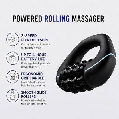 Electric Rolling Percussive Massager, Deep Tissue Muscle Roller | Portable Rechargeable Roller with 3 Speeds for Muscle Recovery & Soreness Relief on Neck, Shoulders, Back, Arms & Legs