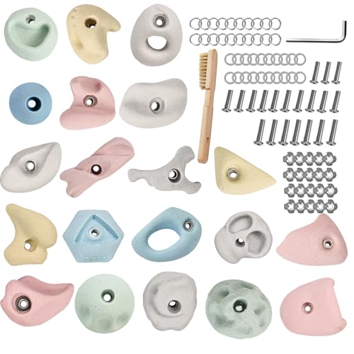 Premium Rock Climbing Holds, Rock Climbing Grips for with Full T-Nut Hardware Kit,Indoor Outdoor Climbing Wall,for Wood Walls - color: 20Pcs-Wood