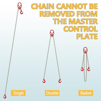 Lifting Chains with Adjuster Hooks, 5/16 Inch x 10 Ft, 7000lbs / 3.18 Tons, Heavy Duty Industrial Chain Slings for Engine Hoist with 2 Legs Grab Hook