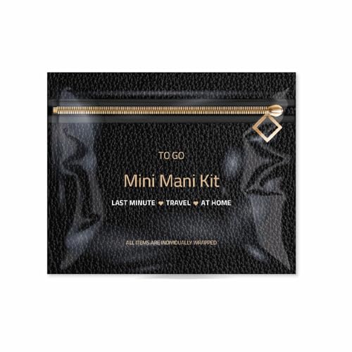 Mini Mani Kit – Disposable Manicure Set with Nail Clipper, File, Buffer, Cuticle Stick & Polish Remover Pad – Compact One-Time Use Nail Care Kit for Travel, Purse, Desk, or Car (Black Purse) - color: Black Purse