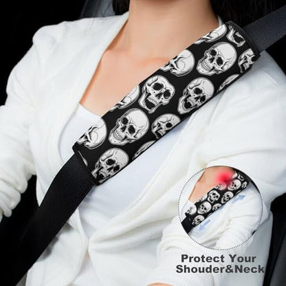 Soft Padded Car Seat Straps Shoulder Pads for Elderly Support, All Vehicles, 1 Pair Skull Gothic Halloween Black Shoulder Protector Anti-Slip Pad - color: Pattern 1095