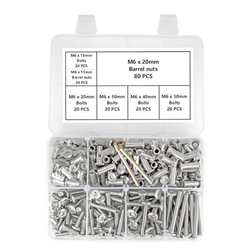 100 Set M6x15/20/30/40/50mm Mixed Sizes Furniture Bolts Metric Hex Screw Bit Set Metal Deck Screws for Furniture Screw Socket Cover Wood Socket Cap Bolt Kit - size: M6x15/20/30/40/50mm