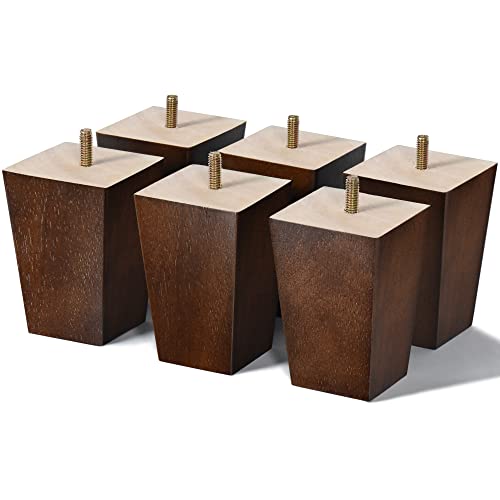 4 inch Wood Furniture Legs Sofa Legs Set of 6 Square Couch Legs Mid-Century Modern Replacement Legs for Armchair,Recliner, Dresser, Sideboard - size: 4 inch (6pcs) Standard (With hanger bolt)