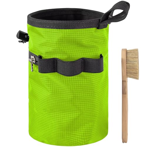 Rock Climbing Chalk Bag with Brush & Zippers Pockets Adjustable Bouldering Chalk Bag Bucket for Gym Climbing Gymnastic - color: Willow green
