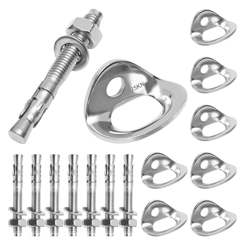 Climbing Anchor Bolt 8 Set, Stainless Steel Bolt Hanger Climbing Hanger Bolts 25KN Heavy Duty Climbing Anchor Hangers for 3/8" Bolt for Home Gyms, Hammocks, Trailer Tie-Downs
