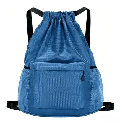 Tygelluis Drawstring Backpack, Waterproof Gym Bag with Water Bottle Pocket for Women Men, Pull String Sport Bag for Swim, Soccer and Basketball,Blue - color: Blue1