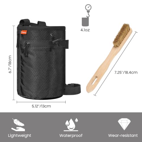 MoKo Climbing Chalk Bag with Chalk Brush, Waterproof Nylon Bouldering Chalk Bag Bucket with 2 Large Zippered Storage Pockets Drawstring Closure Adjustable Belt Chalk Bag for Climbing Gymnastics - color: Black, style: Straight