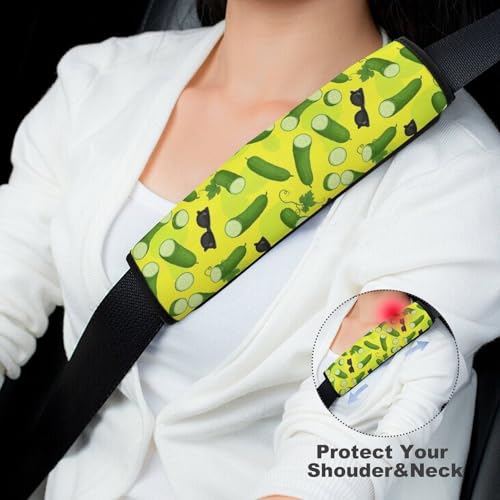 2PCS Breathable Seat Belt Cover for Adults and Children, Most Cars, Novelty Funny Green Pickle Shoulder Harness Cover, Shock Absorption - color: Pattern 1132